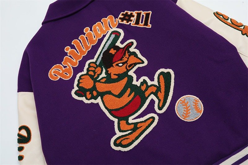 Premium Purple Graphic Print Varsity Jacket | OEM Custom - Image 4