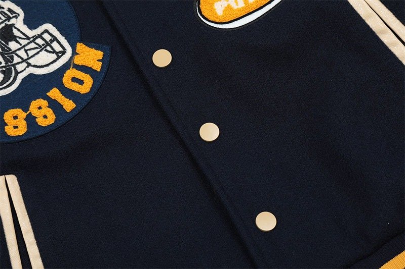 Premium Navy Rugby Graphic Varsity Jacket | OEM Custom - Image 4