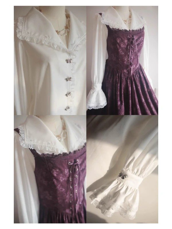 Premium Purple Vintage Jacquard Corset Dress & Blouse Set | OEM Custom - Image 4