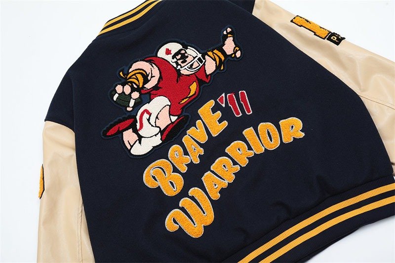 Premium Navy Rugby Graphic Varsity Jacket | OEM Custom - Image 6