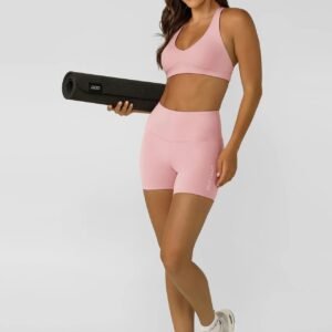 Premium Pink Cross Back Sports Bra & High Waisted Biker Shorts Set | OEM Custom