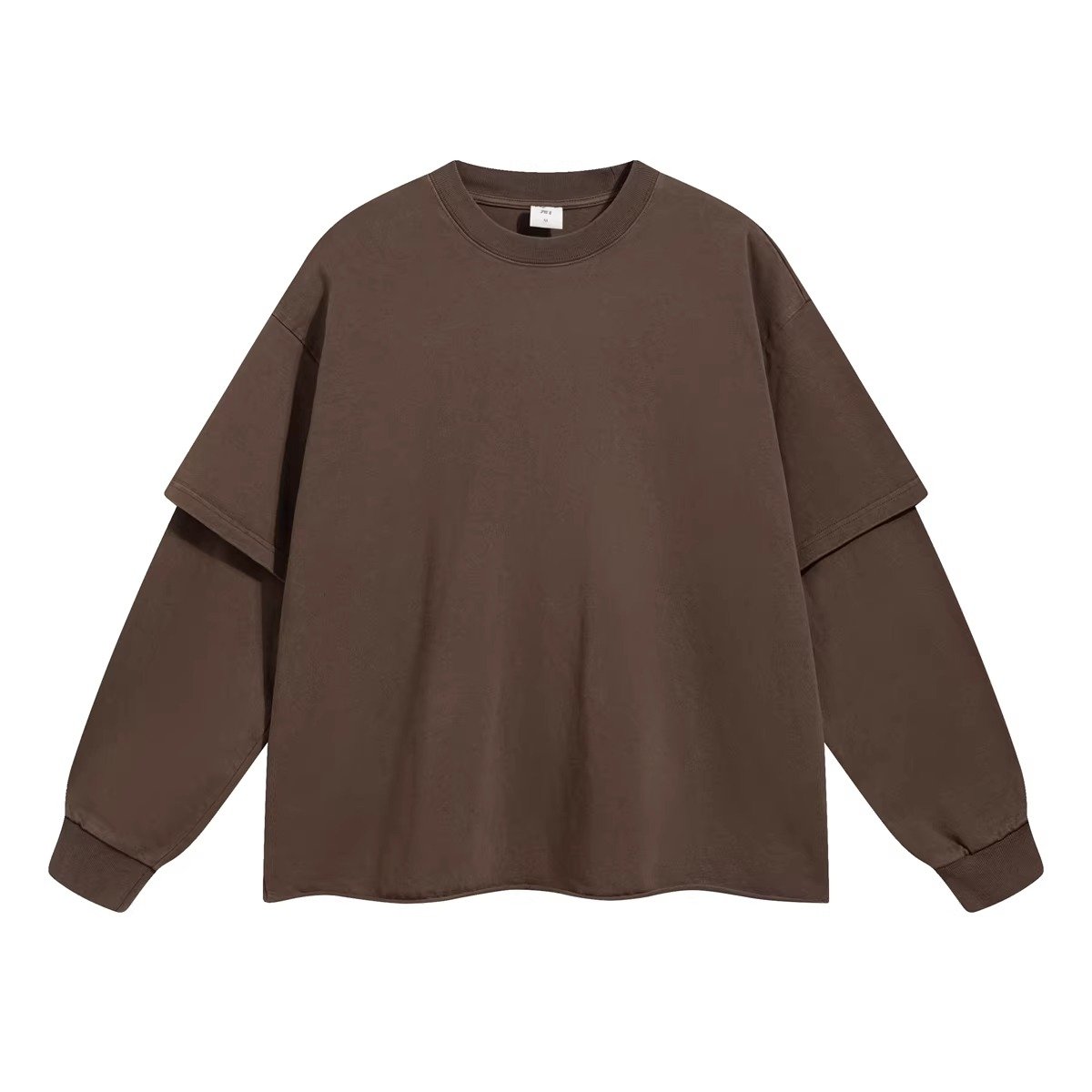 Premium Vintage Washed Fake Two-Piece Layered Sleeve Oversized Long Sleeve T-Shirt | OEM Custom - Image 3