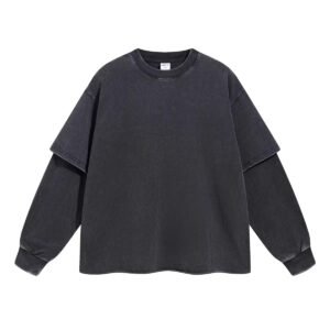 Premium Vintage Washed Fake Two-Piece Layered Sleeve Oversized Long Sleeve T-Shirt | OEM Custom