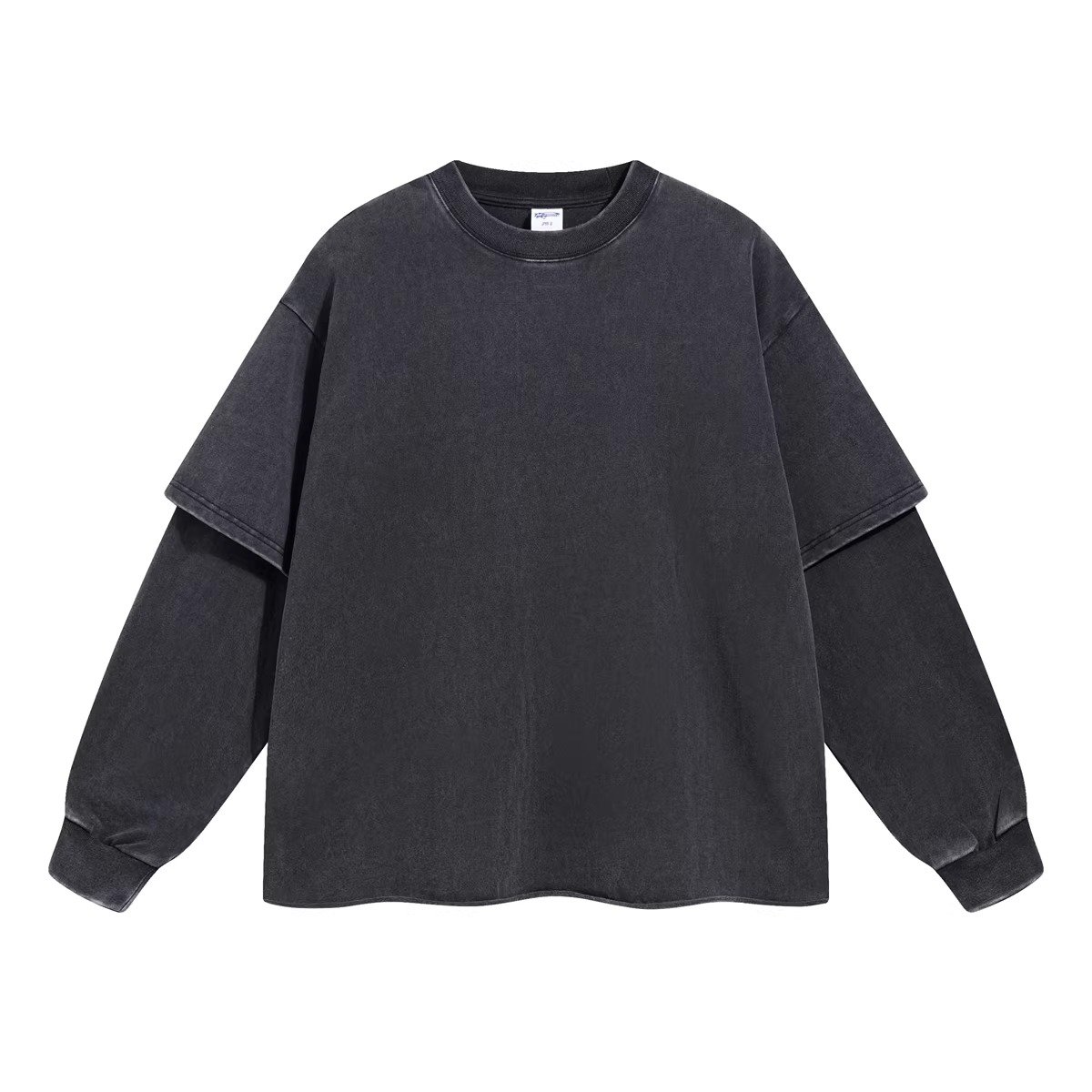 Premium Vintage Washed Fake Two-Piece Layered Sleeve Oversized Long Sleeve T-Shirt | OEM Custom