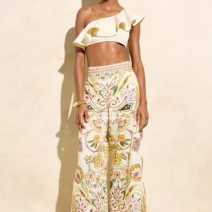 Premium Boho Floral Print Linen Wide Leg Pants | OEM Custom