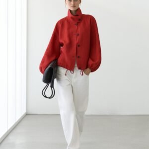 Premium High Neck Drawstring Cropped Jacket | OEM Custom