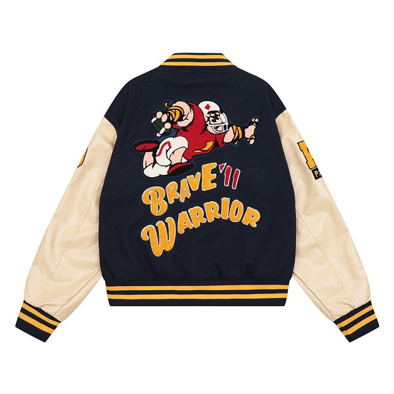 Premium Navy Rugby Graphic Varsity Jacket | OEM Custom - Image 2