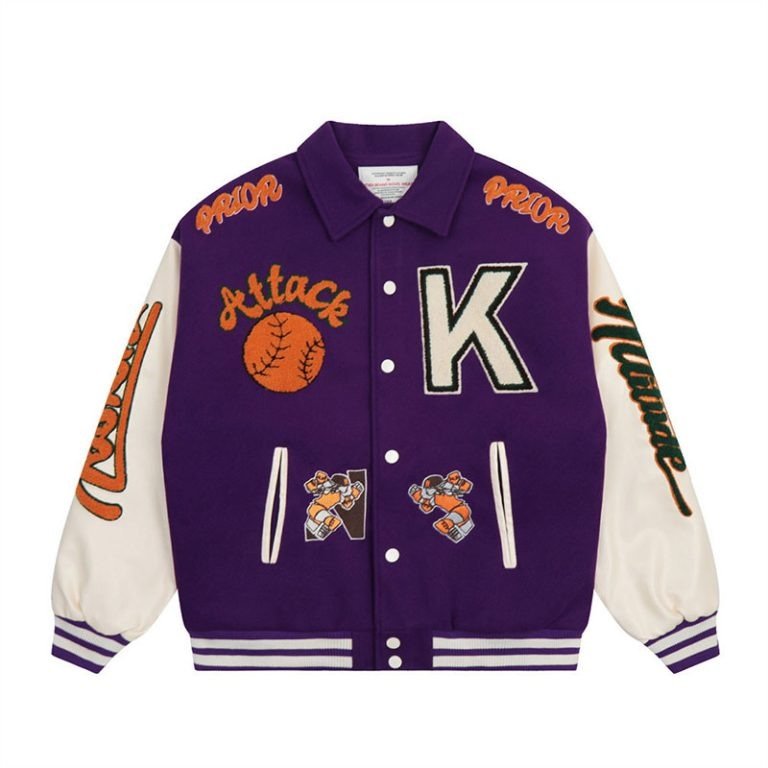 Premium Purple Graphic Print Varsity Jacket | OEM Custom