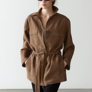 High quality cotton twill belted utility shirt jacket