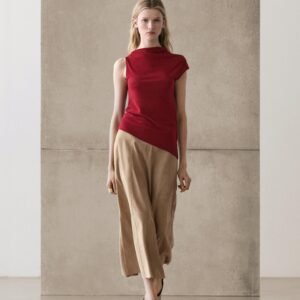 Premium Burgundy Asymmetric Hem Mock Neck Sleeveless Top | OEM Custom