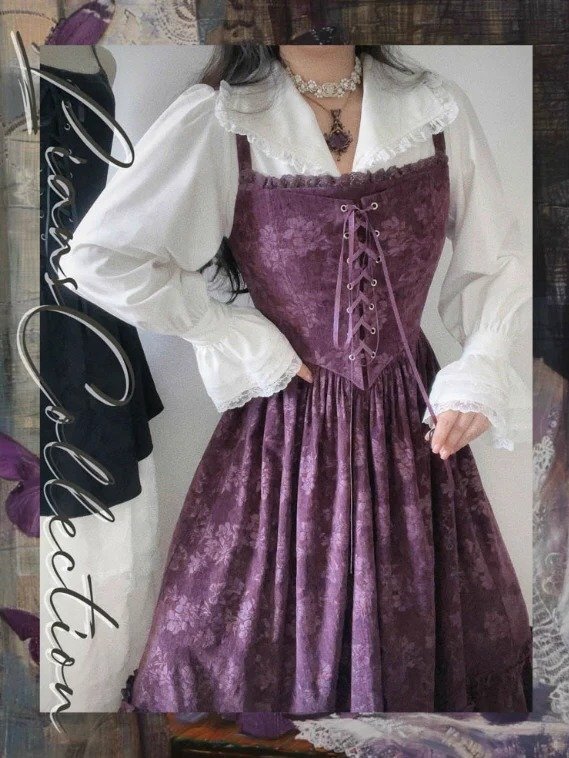 Premium Purple Vintage Jacquard Corset Dress & Blouse Set | OEM Custom