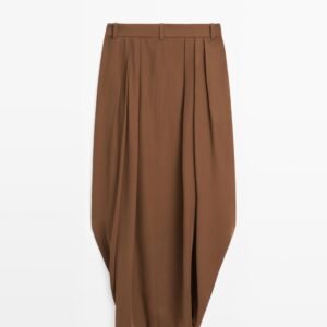 Premium Caramel Draped Wrap Cocoon Midi Skirt | OEM Custom