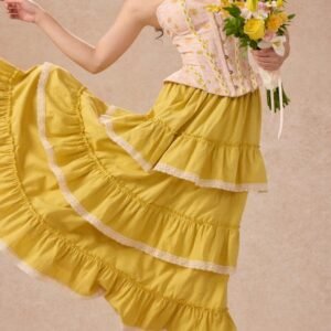 Premium French Vintage Daisy Embroidered Corset & Tiered Maxi Skirt 2-Piece Set | OEM Custom