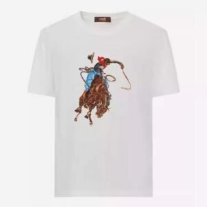 Premium White Cowboy Embroidered Short Sleeve T-Shirt | OEM Custom