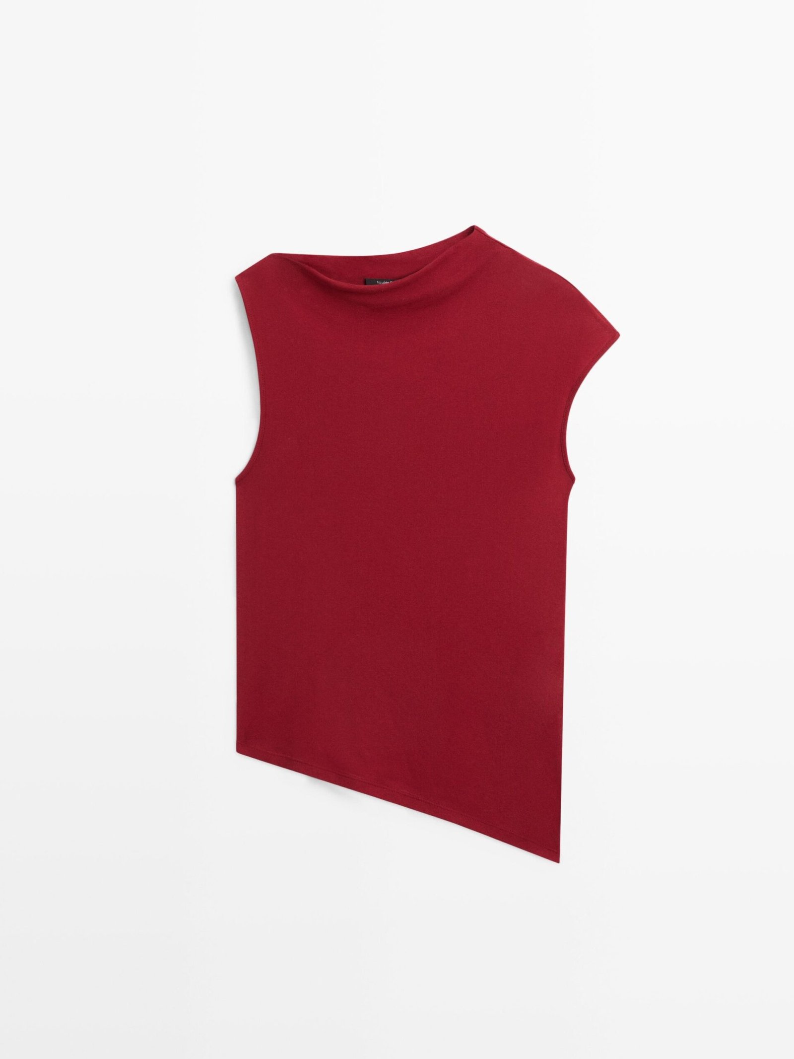 Premium Burgundy Asymmetric Hem Mock Neck Sleeveless Top | OEM Custom - Image 2