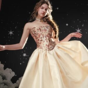 Premium Vintage Print Strapless Corset Midi Dress | OEM Custom