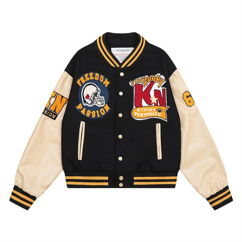 Premium Navy Rugby Graphic Varsity Jacket | OEM Custom
