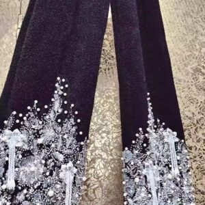Premium Heavy Beaded Embroidered Wide Leg Pants | OEM Custom