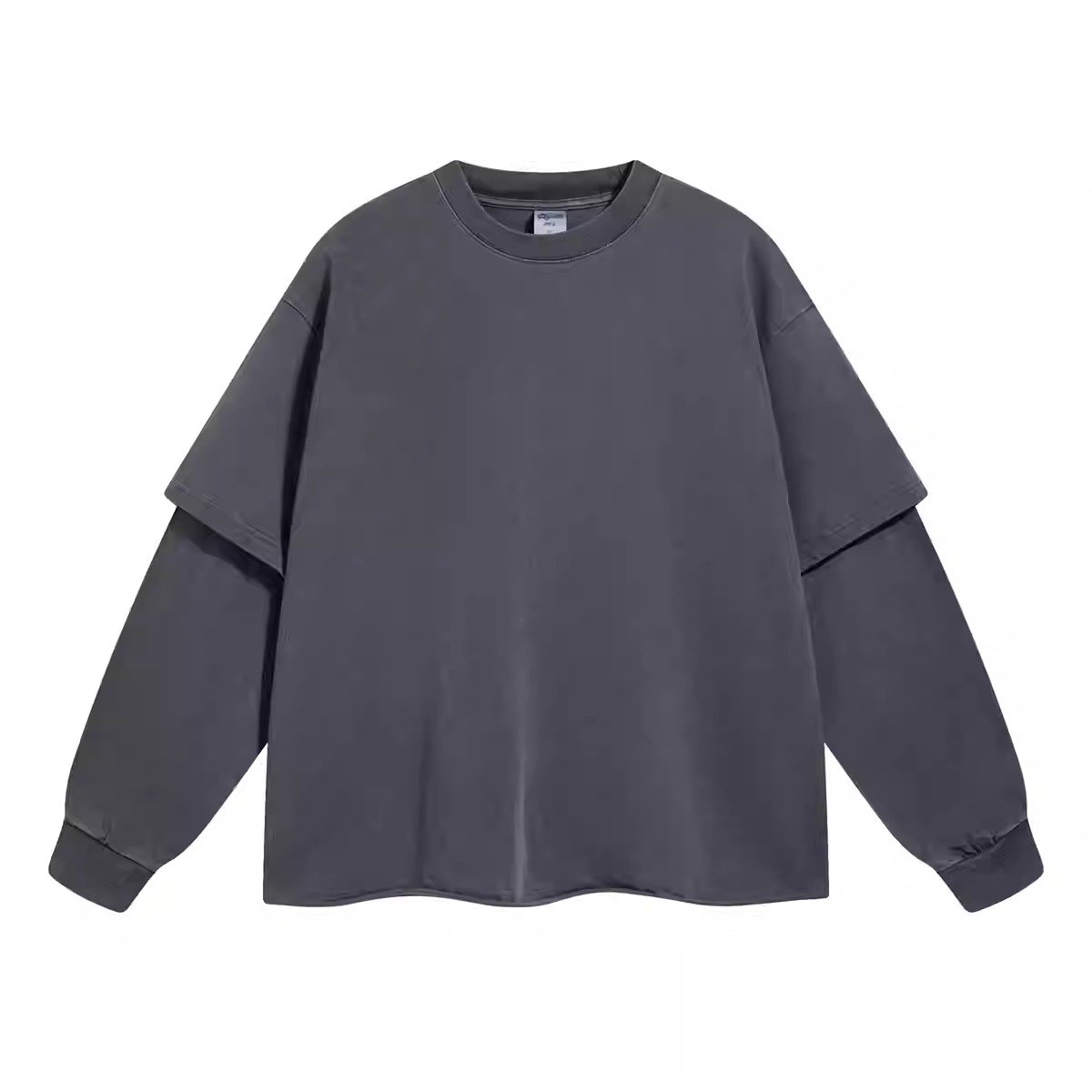 Premium Vintage Washed Fake Two-Piece Layered Sleeve Oversized Long Sleeve T-Shirt | OEM Custom - Image 4