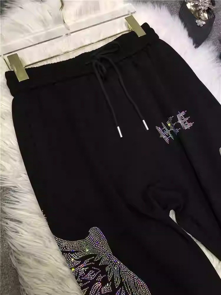 Premium Iridescent Rhinestone Wing Design Drawstring Joggers | OEM Custom - Image 3