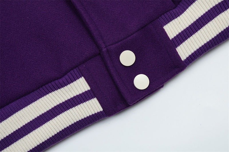 Premium Purple Graphic Print Varsity Jacket | OEM Custom - Image 5