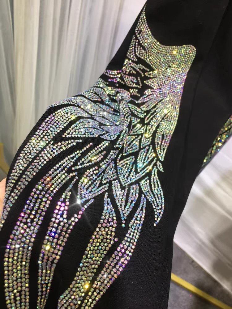 Premium Iridescent Rhinestone Wing Design Drawstring Joggers | OEM Custom