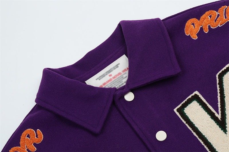 Premium Purple Graphic Print Varsity Jacket | OEM Custom - Image 6