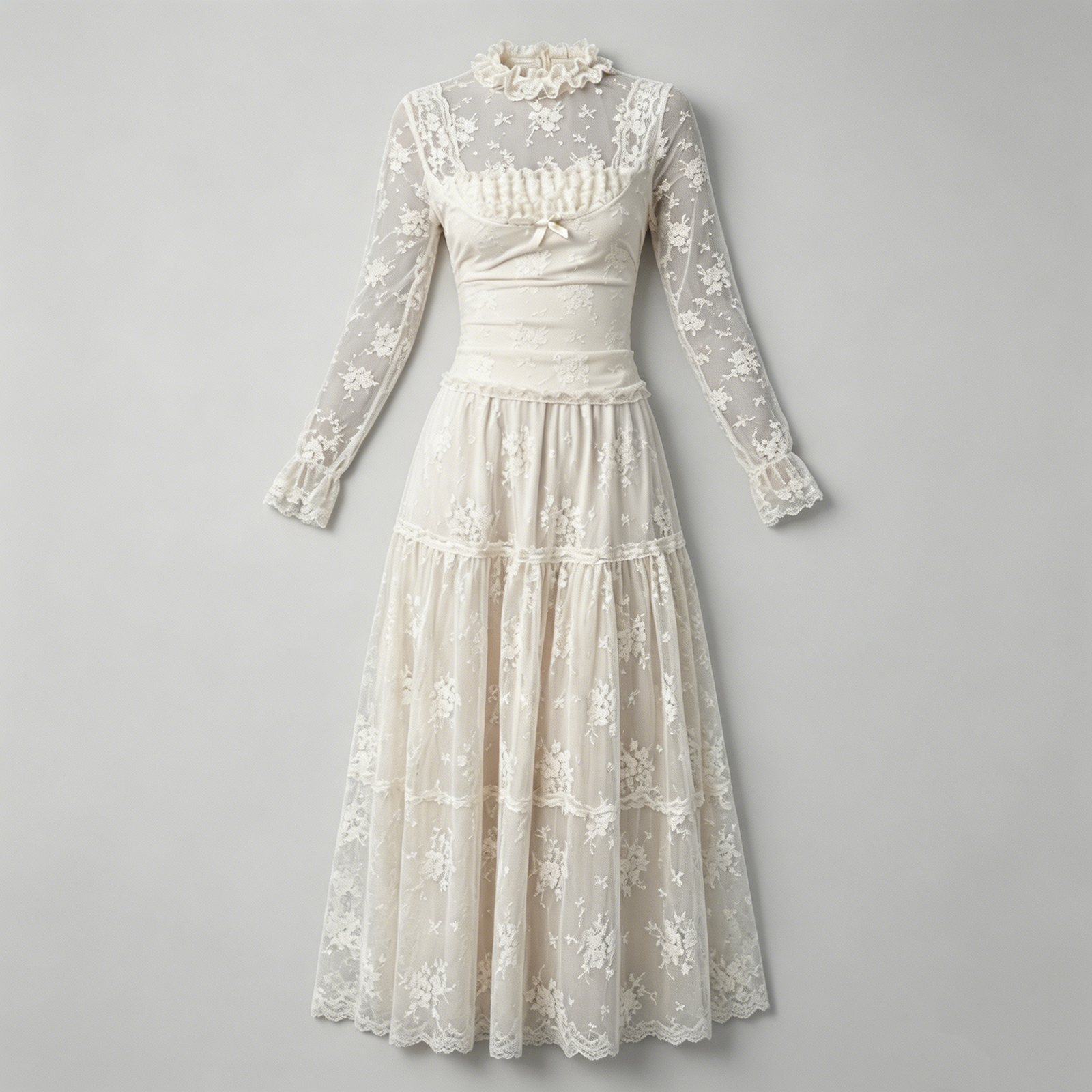Premium French Vintage Lace Mesh Long Sleeve Maxi Dress | OEM Custom - Image 2