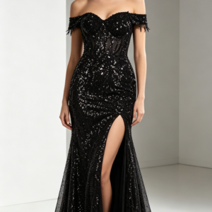 Premium Off-the-Shoulder Beaded Mermaid Evening Gown | OEM Custom