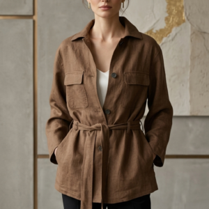 High quality cotton twill belted utility shirt jacket