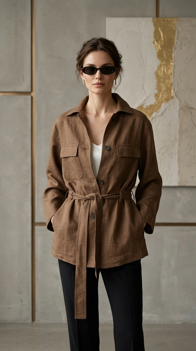 High quality cotton twill belted utility shirt jacket