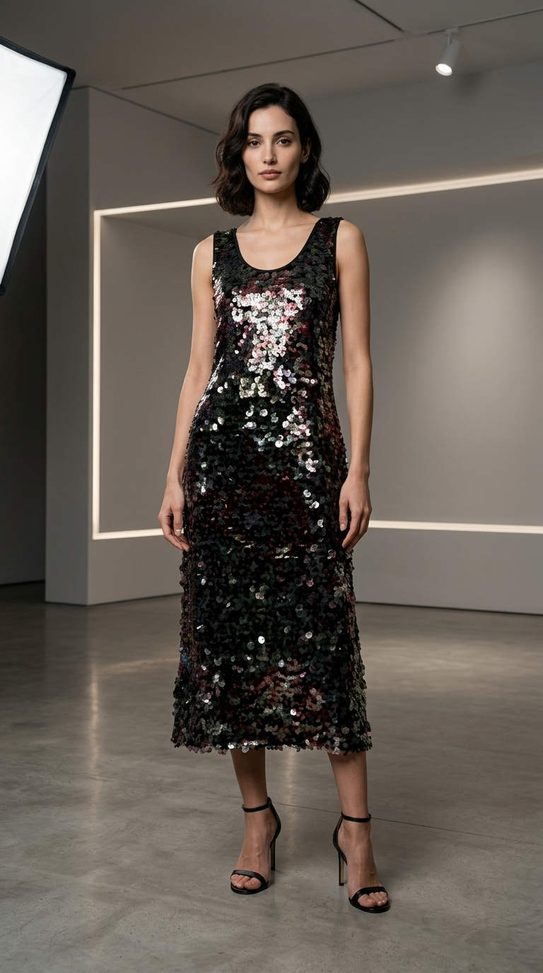 Premium Sleeveless Sequin Backless Midi Dress | OEM Custom