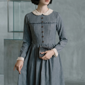 Custom casual dresses with lace collar and striped pattern for OEM ODM manufacturing