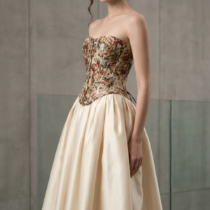 Premium Vintage Print Strapless Corset Midi Dress | OEM Custom