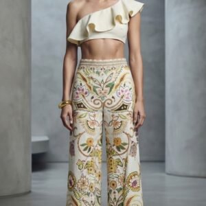 Premium Boho Floral Print Linen Wide Leg Pants | OEM Custom