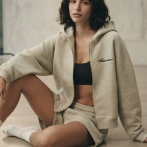 Premium Oatmeal Zip-Up Hoodie & Sweat Shorts Set | OEM Custom