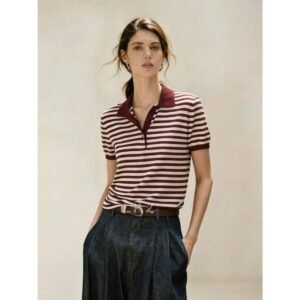 Premium Burgundy & Beige Striped Knit Polo Shirt | OEM Custom
