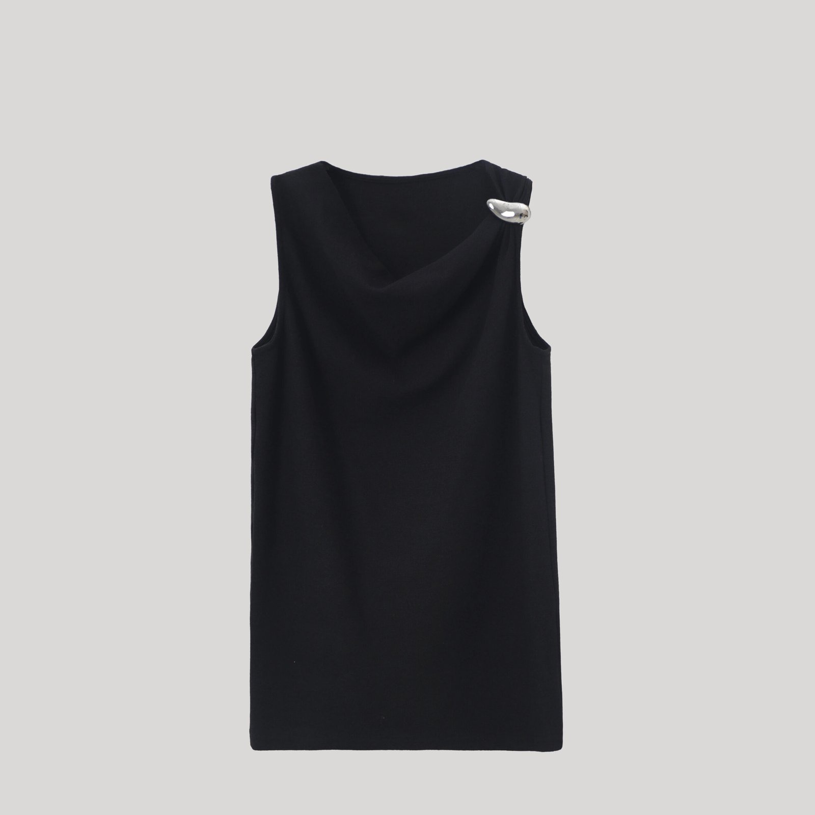 Premium Black Draped Neck Sleeveless Top with Metal Ring | OEM Custom - Image 2
