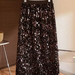 Premium Iridescent Paillette A-Line Maxi Skirt | OEM Custom